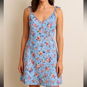 Cruz | Y2K Blue Floral Plaid Satin Slip Nightgown Retro Size Medium | Slip Dress